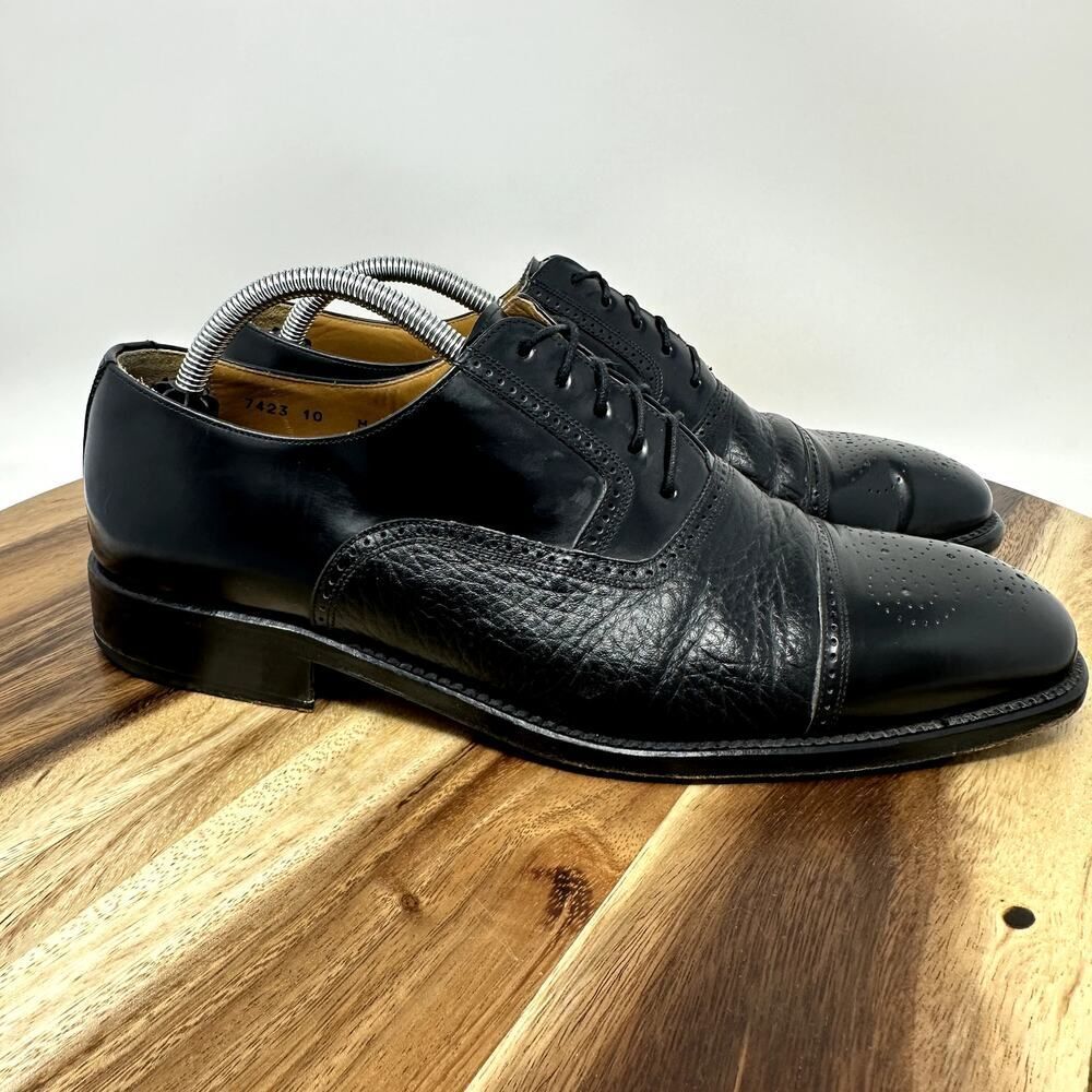 Magnanni Shoes Men's 10 M Black Leather Oxford Brogue Cap Toe Business Dress